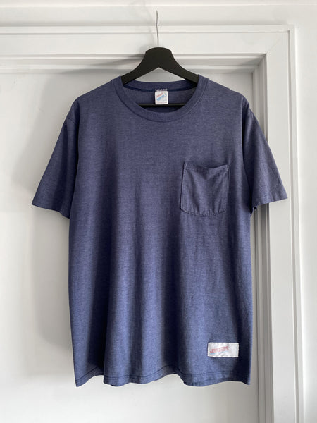 1990s Jerzees Navy Pocket Tee - L