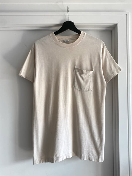 1990s Single Stitch Cream Pocket Tee - M